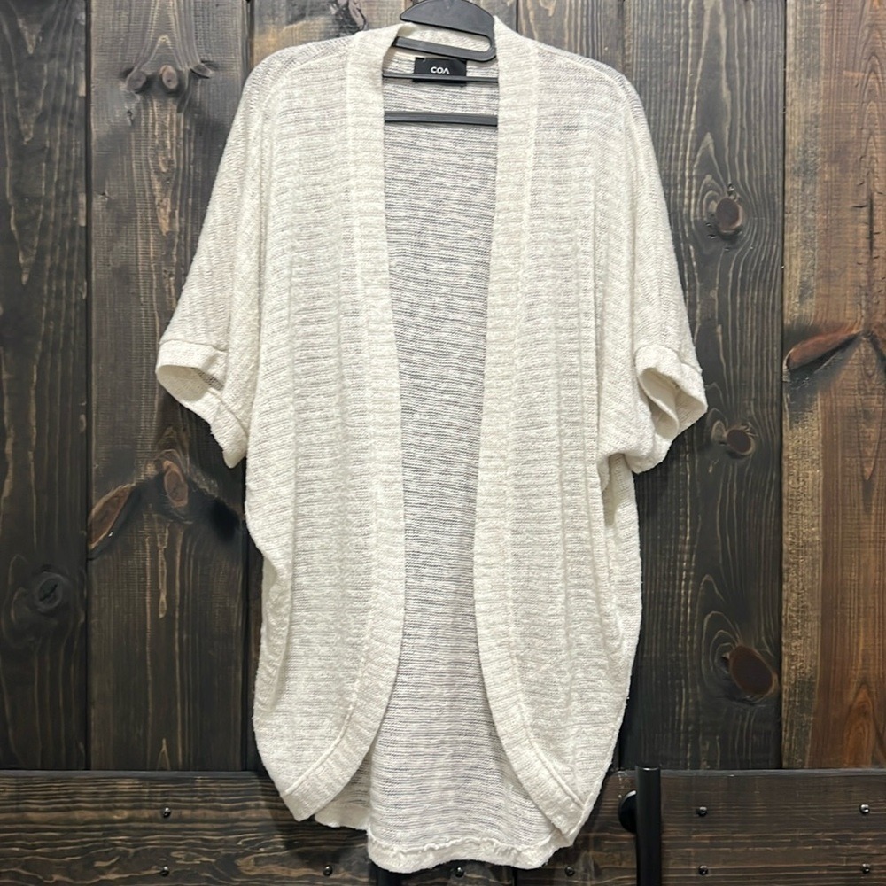 Anthropologie COA Cream Cardigan Sweater S Minimalist Lagenlook Short Sleeve